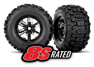 TRAXXAS Tires & wheels, assembled, glued (X-Maxx® black chrome wheels, Sledgehammer® tires, foam inserts) (left & right) (2) *SOLD OUT*