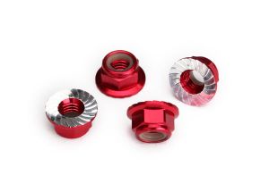 Traxxas Nuts, 5mm flanged nylon locking (4) RED
