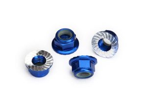 Traxxas Nuts, 5mm flanged nylon locking (4) BLUE