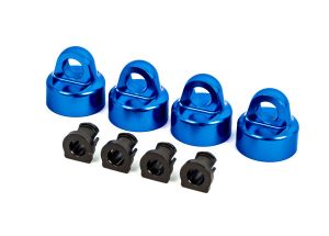 TRAXXAS Shock caps, aluminum (blue-anodized), GT-Maxx® shocks (4)/ spacers (4) (for Sledge™)