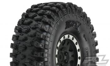 Hyrax 1.9" Rock Terrain Truck Tires Mounted for Front or Rear 1.9" Rock Crawler, Mounted on Impulse Black/Silver Plastic Internal Bead-Loc Wheels