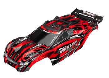 Traxxas Body, Rustler 4X4, red/ window, grill, lights decal sheet 