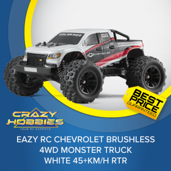 EAZY RC CHEVROLET BRUSHLESS 4WD Monster Truck WHITE 45+KM/H RTR *IN STOCK*