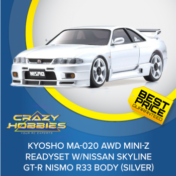 Kyosho MA-020 AWD Mini-Z ReadySet w/Nissan Skyline GT-R NISMO R33 Body (Silver) *SOLD OUT*