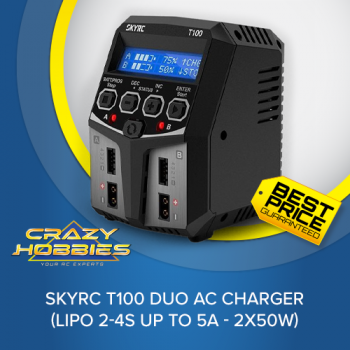 SKYRC T100 DUO AC CHARGER (LIPO 2-4S UP TO 5A - 2X50W) *IN STOCK*